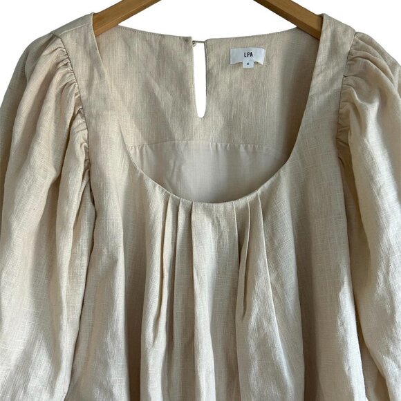 REVOLVE LPA Peasant Style Puffy Sleeve Ecru Cotton Linen Dress US S - Picture 7 of 10